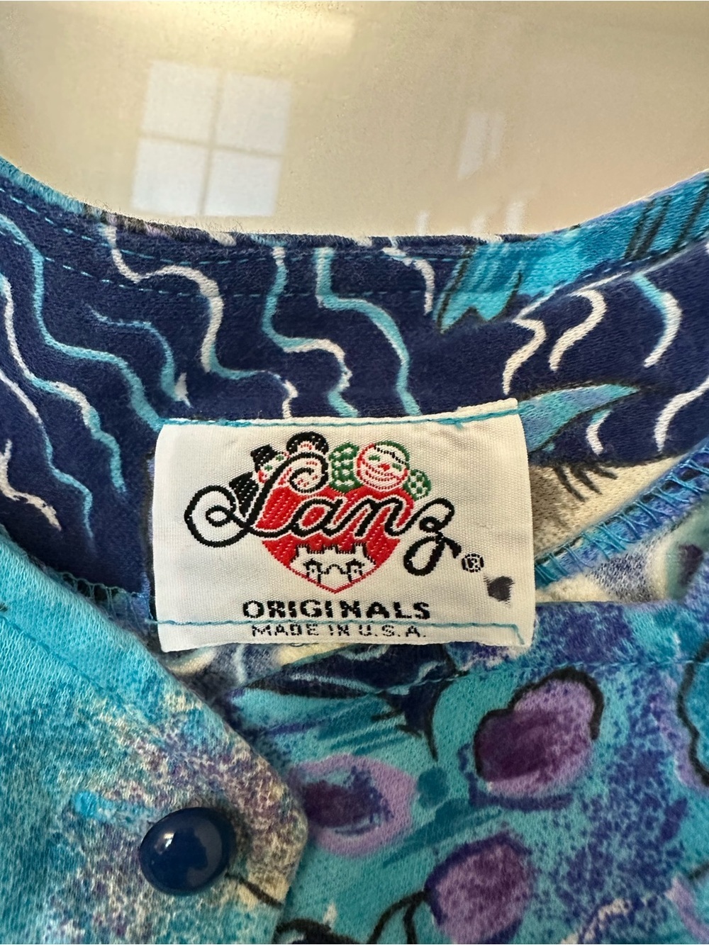 vintage 1980s Lanz Originals fish print midi blue purple dress size large - Picture 3 of 12